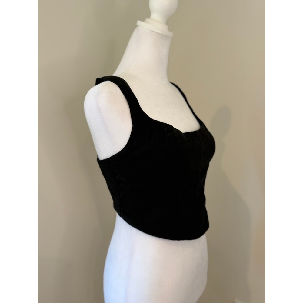 Abercrombie & Fitch Square Neck Crop Top Black Adjustable Straps Smocked Back S - Picture 2 of 7